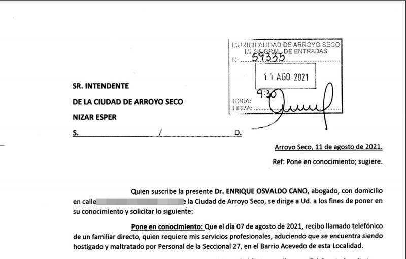 Foto: Copia del escrito presentado la semana pasada.