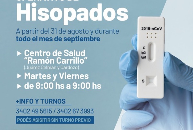 Imagen de El Operativo de Hisopados continuará en el Centro de Salud "Ramón Carrillo"
