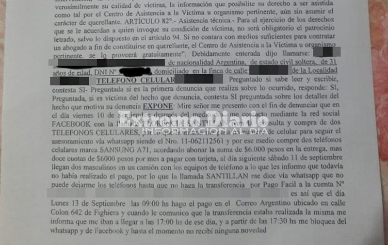 Copia de la denuncia realizada en la sub 11 de Fighiera.