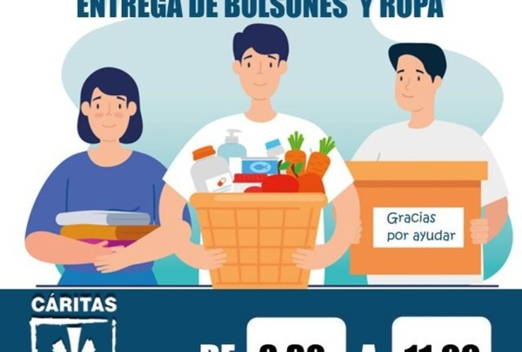 Imagen de Cáritas: Entrega de bolsones y ropa