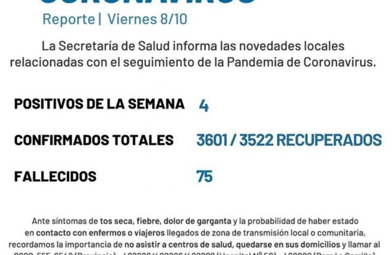 Imagen de Reporte semanal casos covid en Arroyo Seco