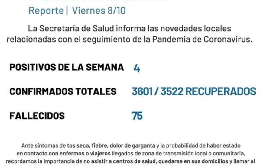Imagen de Reporte semanal casos covid en Arroyo Seco