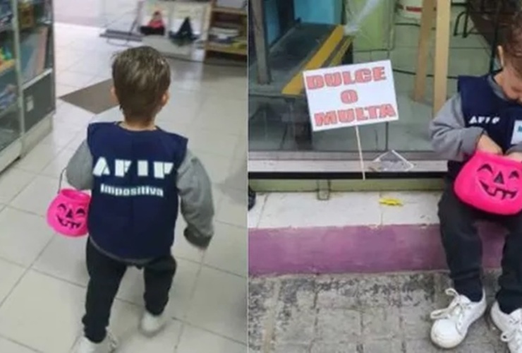 Imagen de Un niño asustó a comerciantes con su espeluznante disfraz: inspector de AFIP