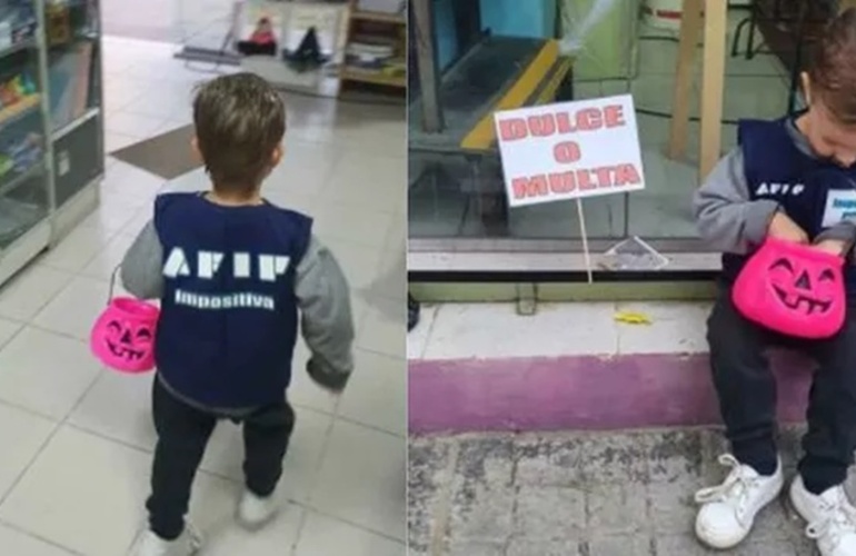 Imagen de Un niño asustó a comerciantes con su espeluznante disfraz: inspector de AFIP