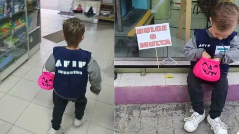 Imagen de Un ni&ntilde;o asust&oacute; a comerciantes con su espeluznante disfraz: inspector de AFIP