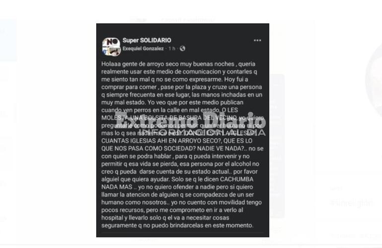 El posteo que Exequiel hizo en redes sociales.