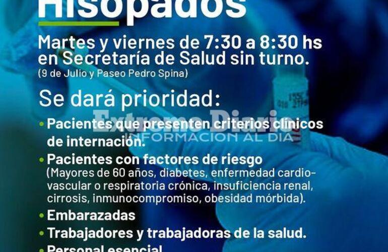 Imagen de Nuevos días y horarios para el operativo de hisopados