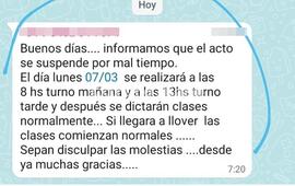 Foto: captura de pantalla mensaje enviado por la escuela a los padres