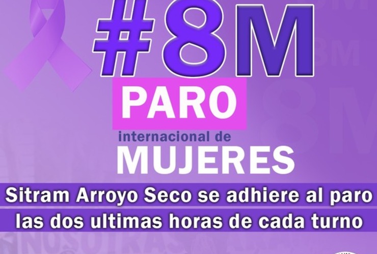 Imagen de SITRAM Arroyo Seco se adhiere al paro internacional de mujeres