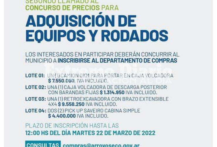 Imagen de Segundo llamado al concurso de precios para la adquisición de equipos y rodados