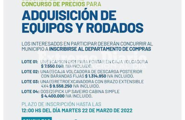 Imagen de Segundo llamado al concurso de precios para la adquisición de equipos y rodados