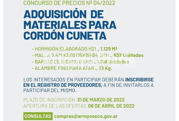 Imagen de Concurso de precios para la adquisición de materiales para cordón cuneta