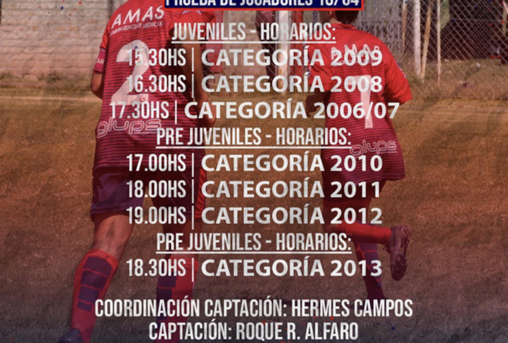 Imagen de El lunes 18 de Abril, River Plate realizará una captación de jugadores en Talleres.
