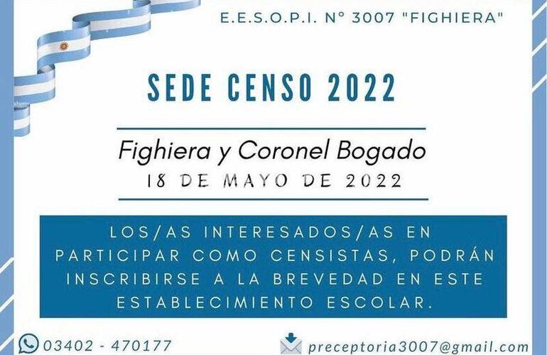 Imagen de Convocan censistas para Fighiera y Coronel Bogado