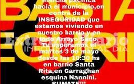 Imagen de Convocan a una marcha contra la inseguridad en el barrio Santa Rita