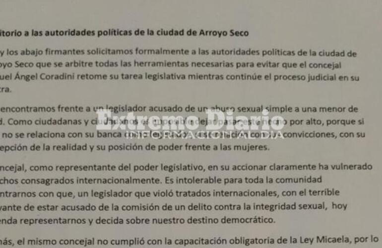 Imagen de Juntan firmas para que Coradini no vuelva al Concejo