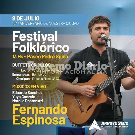 Imagen de 9 de julio: Fernando Espinosa actuar&aacute; en el Festival Folkl&oacute;rico