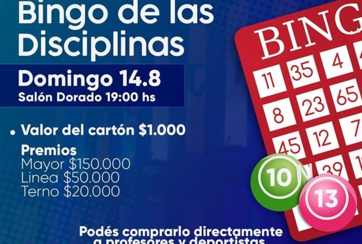 Imagen de Se viene el Bingo de Disciplinas de A.S.A.C. para el domingo 14/08.