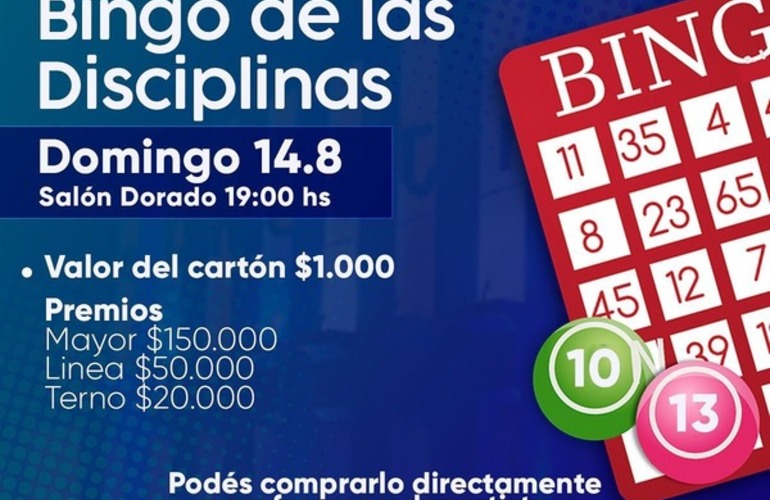 Imagen de Se viene el Bingo de Disciplinas de A.S.A.C. para el domingo 14/08.