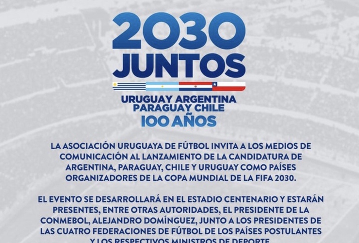 Imagen de Mundial FIFA 2030: Se relanzará la candidatura de Uruguay, Argentina, Chile y Paraguay para organizar la Copa del Mundo.