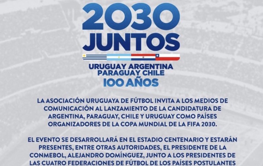 Imagen de Mundial FIFA 2030: Se relanzar&aacute; la candidatura de Uruguay, Argentina, Chile y Paraguay para organizar la Copa del Mundo.