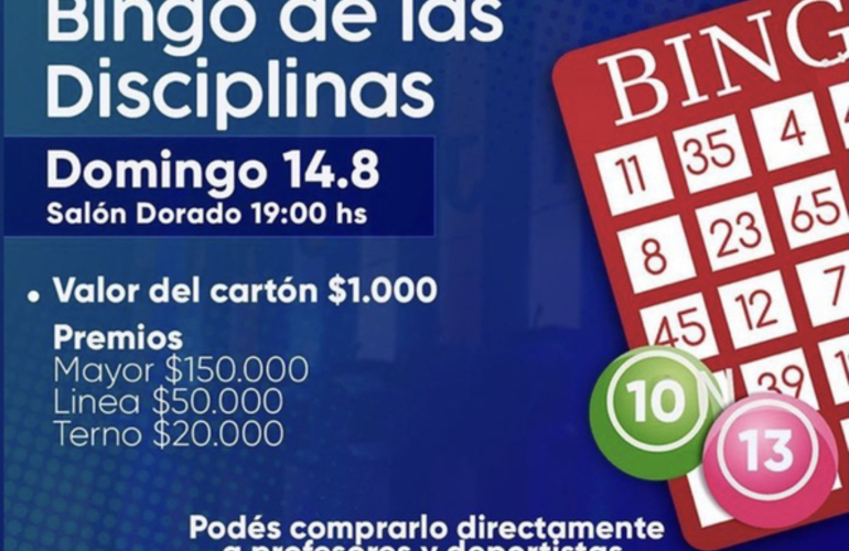 Imagen de A.S.A.C. realizará su Bingo de Disciplinas el 14/08 en el Salón Dorado.