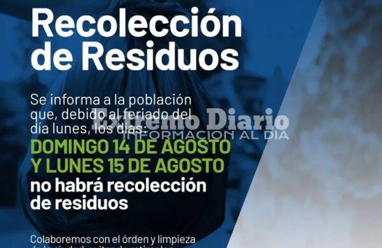 Imagen de El domingo y el lunes no habr&aacute; recolecci&oacute;n de residuos en Arroyo Seco