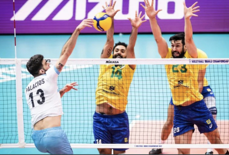 Imagen de Argentina perdió 3 a 1 ante Brasil en los Cuartos de Final del Mundial de Voleibol Masculino 2022.