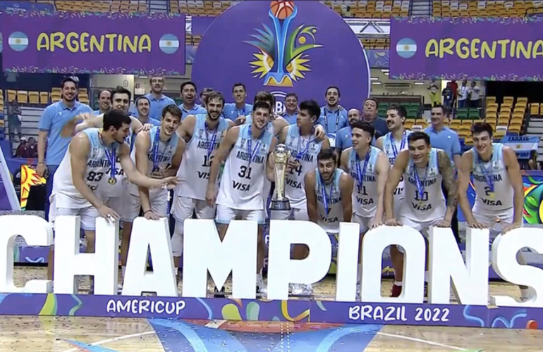 Imagen de Básquet: Argentina, Campeón de la AmeriCup 2022, tras vencer en la Final a Brasil.