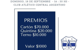 Imagen de El domingo 18/09, Bingo de Central Argentino de Fighiera.