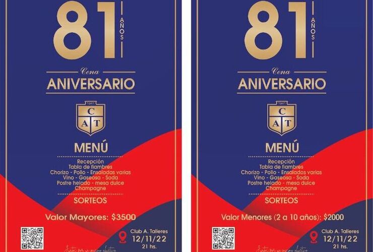 Imagen de El Club Atlético Talleres largó a la venta, las entradas para la Cena Aniversario 81