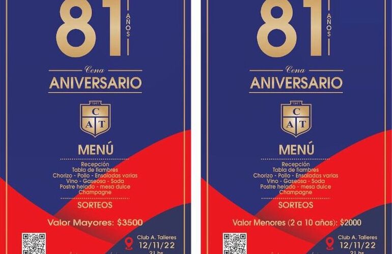 Imagen de El Club Atlético Talleres largó a la venta, las entradas para la Cena Aniversario 81