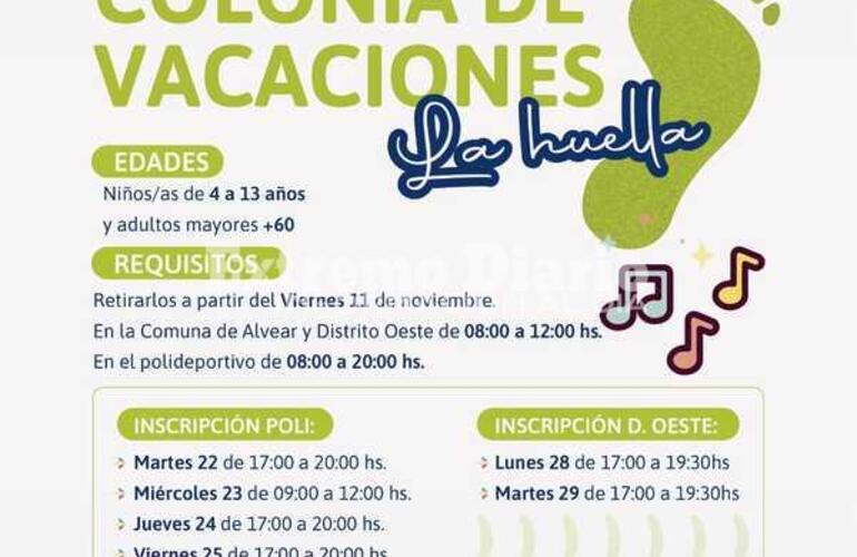 Imagen de Abri&oacute; la inscripci&oacute;n a la colonia de vacaciones en Alvear
