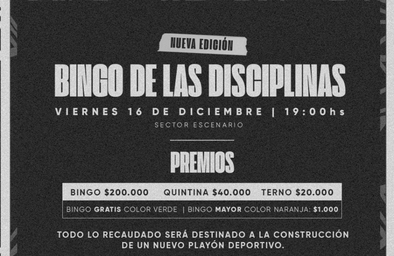 Imagen de El Bingo de Disciplinas de Unión se reprogramó y se realizará el 16/12.