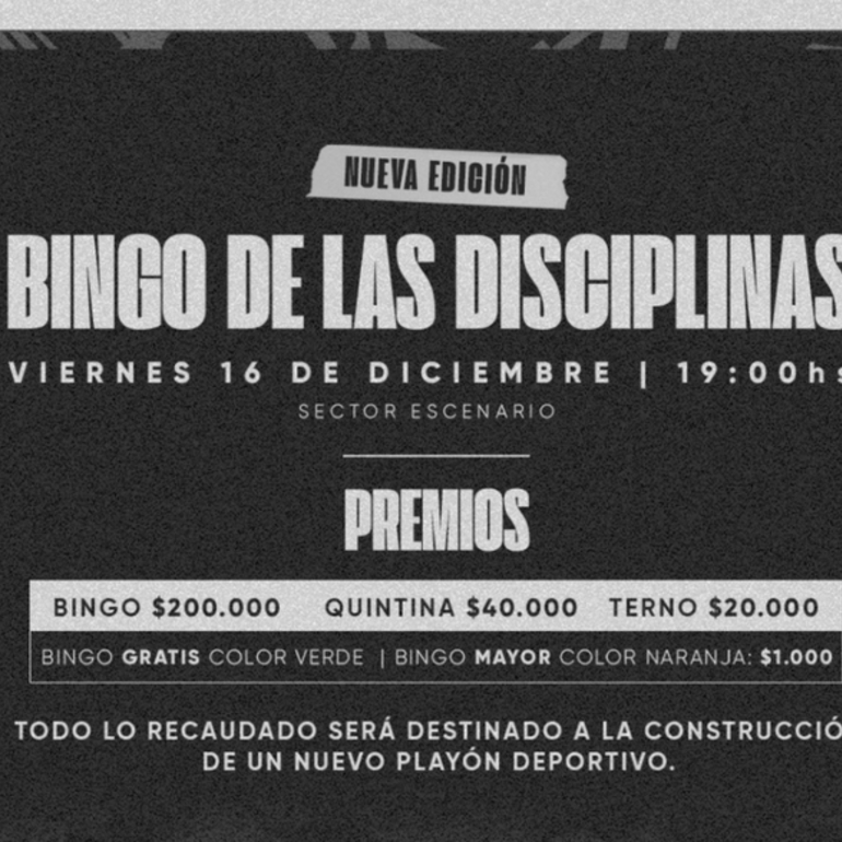 Imagen de El Bingo de Disciplinas de Unión se reprogramó y se realizará el 16/12.