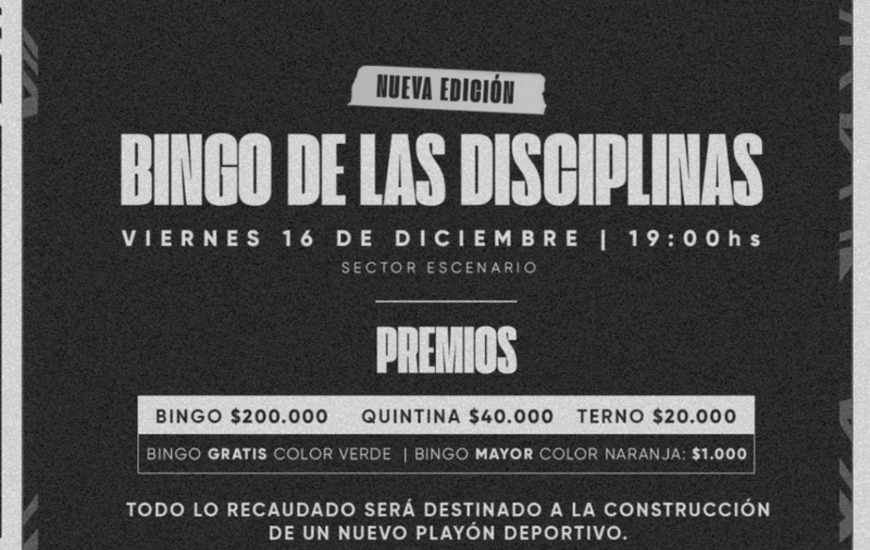 Imagen de El Bingo de Disciplinas de Uni&oacute;n se reprogram&oacute; y se realizar&aacute; el 16/12.