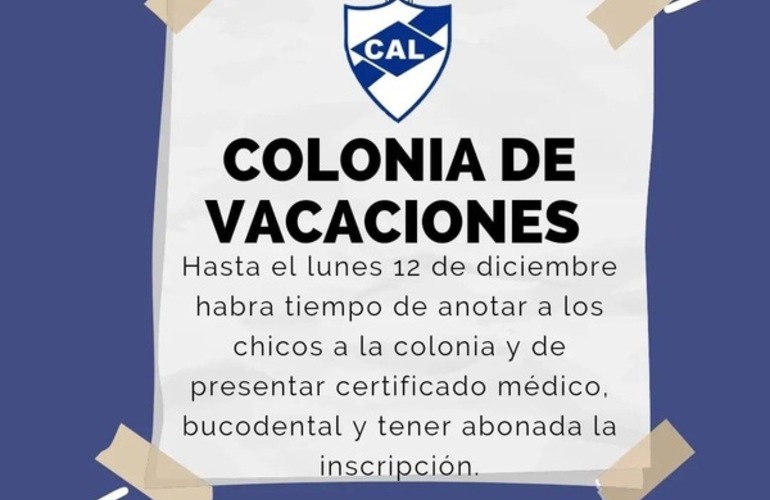 Imagen de La inscripci&oacute;n para la Colonia de vacaciones del C.A.L. ser&aacute; hasta el d&iacute;a 12/12.