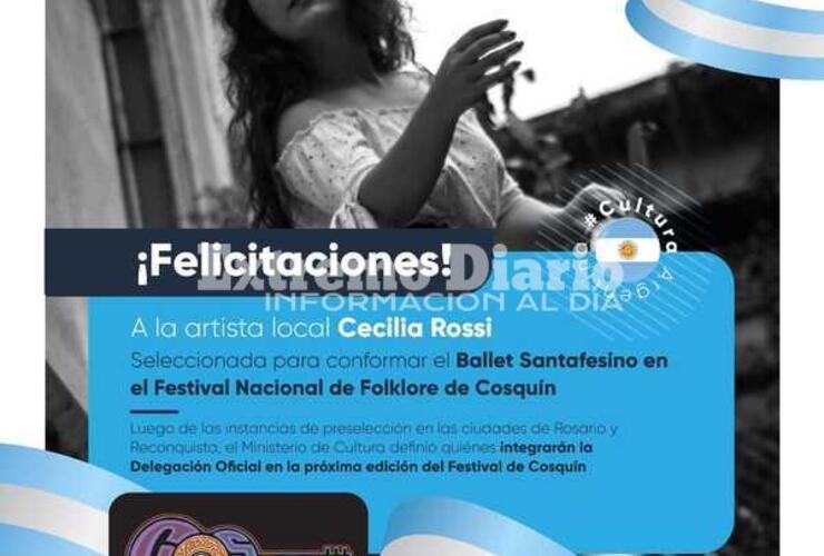 Imagen de Cecilia Rossi fue seleccionada para conformar el ballet santafesino en Cosquín