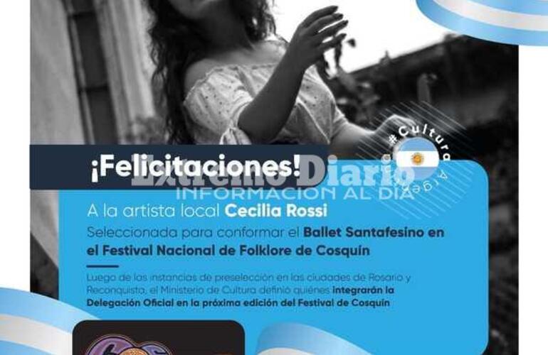 Imagen de Cecilia Rossi fue seleccionada para conformar el ballet santafesino en Cosquín