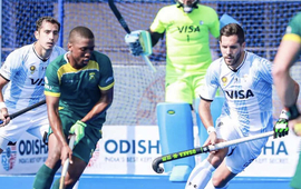 Imagen de 'Los Leones' argentinos, debutaron con triunfo ante Sud&aacute;frica en el Mundial de India.
