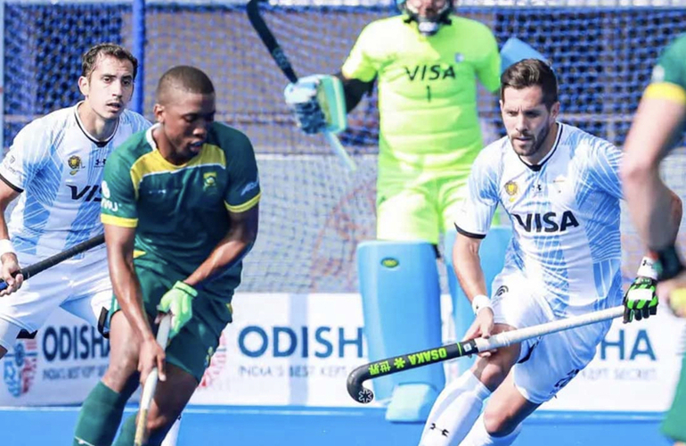 Imagen de 'Los Leones' argentinos, debutaron con triunfo ante Sud&aacute;frica en el Mundial de India.