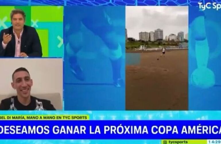 Imagen de D&iacute; Mar&iacute;a volvi&oacute; a reaccionar al v&iacute;deo viral de la imitaci&oacute;n de su gol en la playa