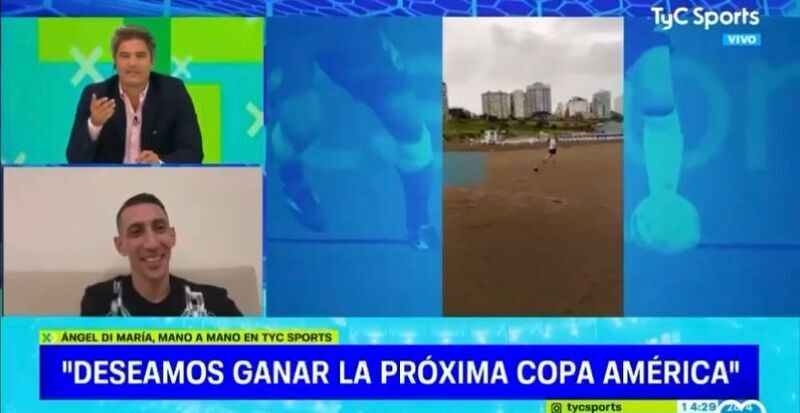 Imagen de D&iacute; Mar&iacute;a volvi&oacute; a reaccionar al v&iacute;deo viral de la imitaci&oacute;n de su gol en la playa
