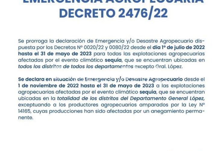 Imagen de Emergencia Agropecuaria: Decreto 2476/22