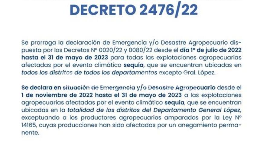 Imagen de Emergencia Agropecuaria: Decreto 2476/22