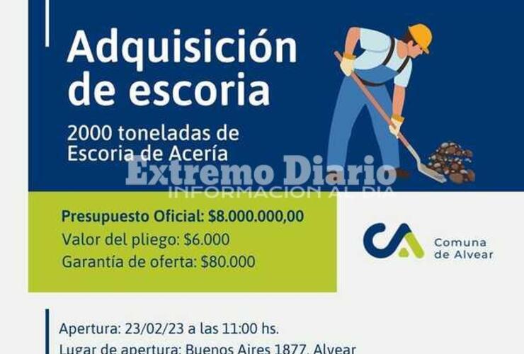 Imagen de Alvear: Licitaci&oacute;n p&uacute;blica para la adquisici&oacute;n de escoria