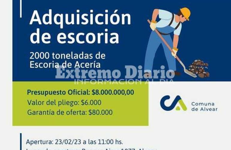 Imagen de Alvear: Licitaci&oacute;n p&uacute;blica para la adquisici&oacute;n de escoria
