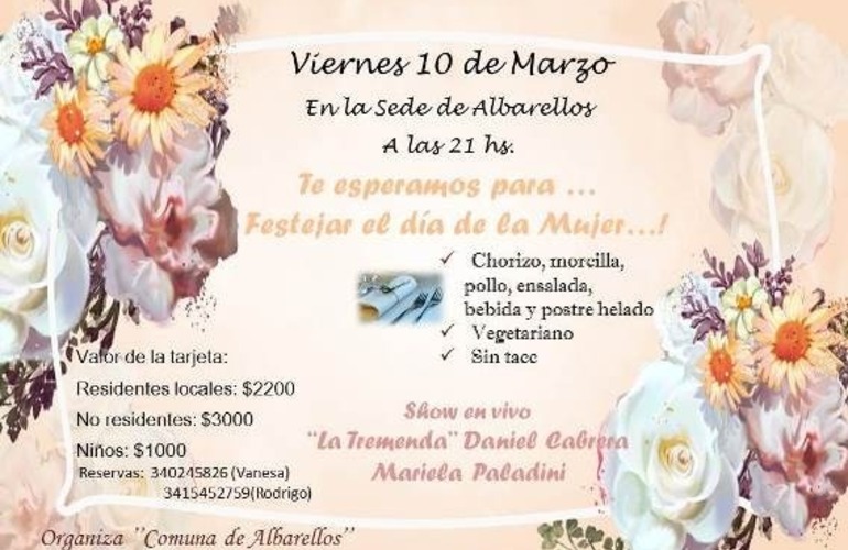 Imagen de Albarellos: Evento por el D&iacute;a de la Mujer