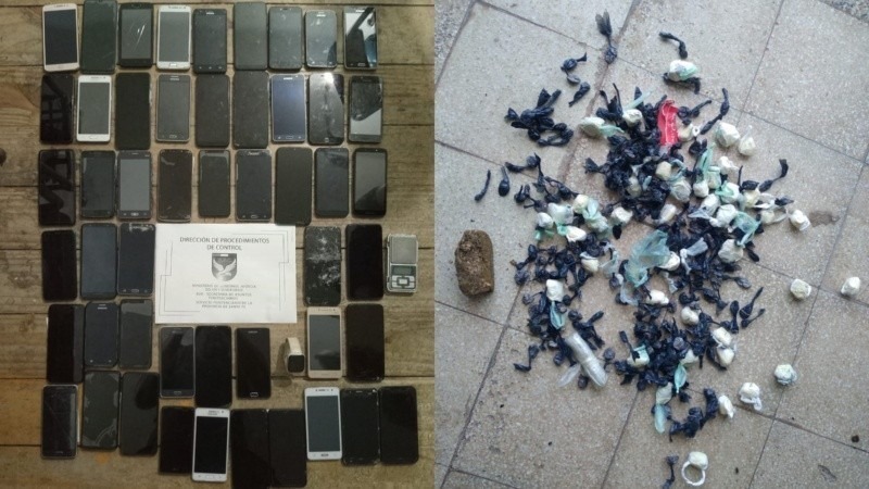 La requisa en el pabell&oacute;n de detenidos por causas federales arroj&oacute; gran cantidad de tel&eacute;fonos. (Prensa Ministerio de Seguridad)
