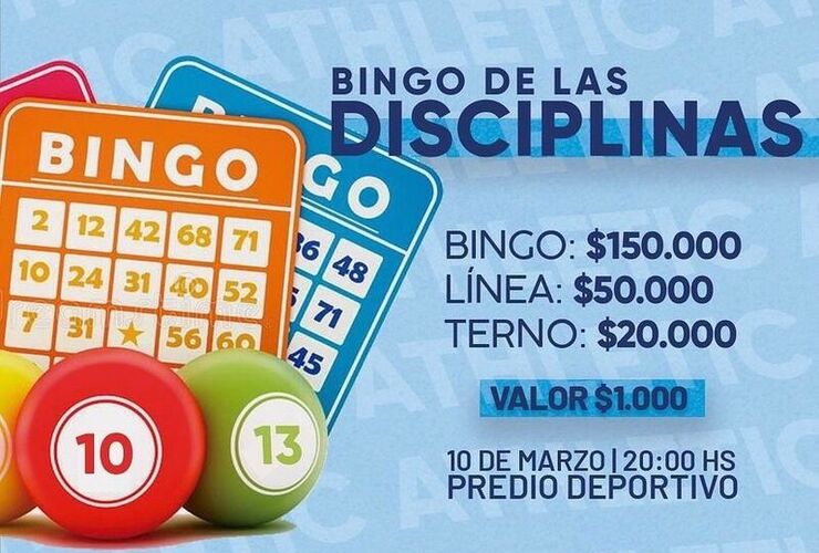 Imagen de Este viernes, Athletic llevará a cabo el Bingo de las Disciplinas en el Predio Deportivo